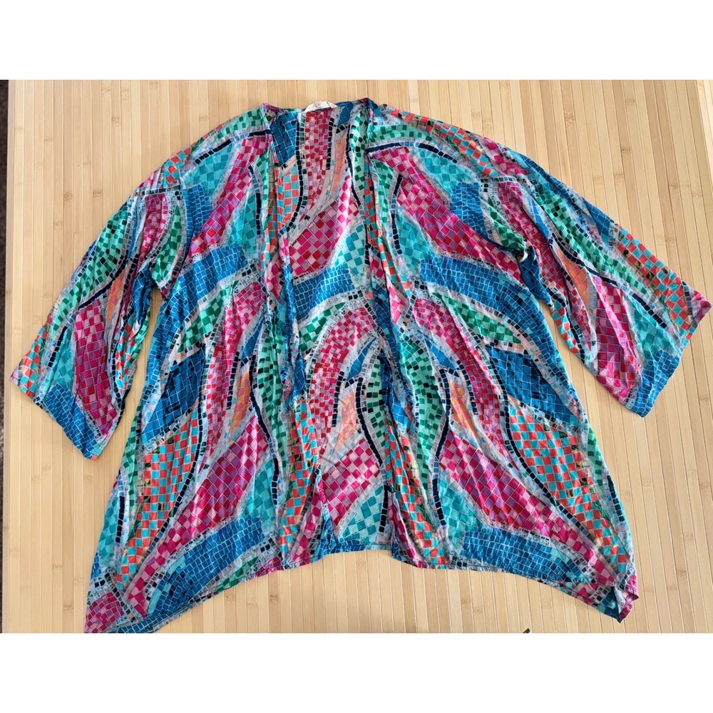 Soft Surroundings Mosaic Print Kimono Wrap One Size Multi Color Modal 5CH36